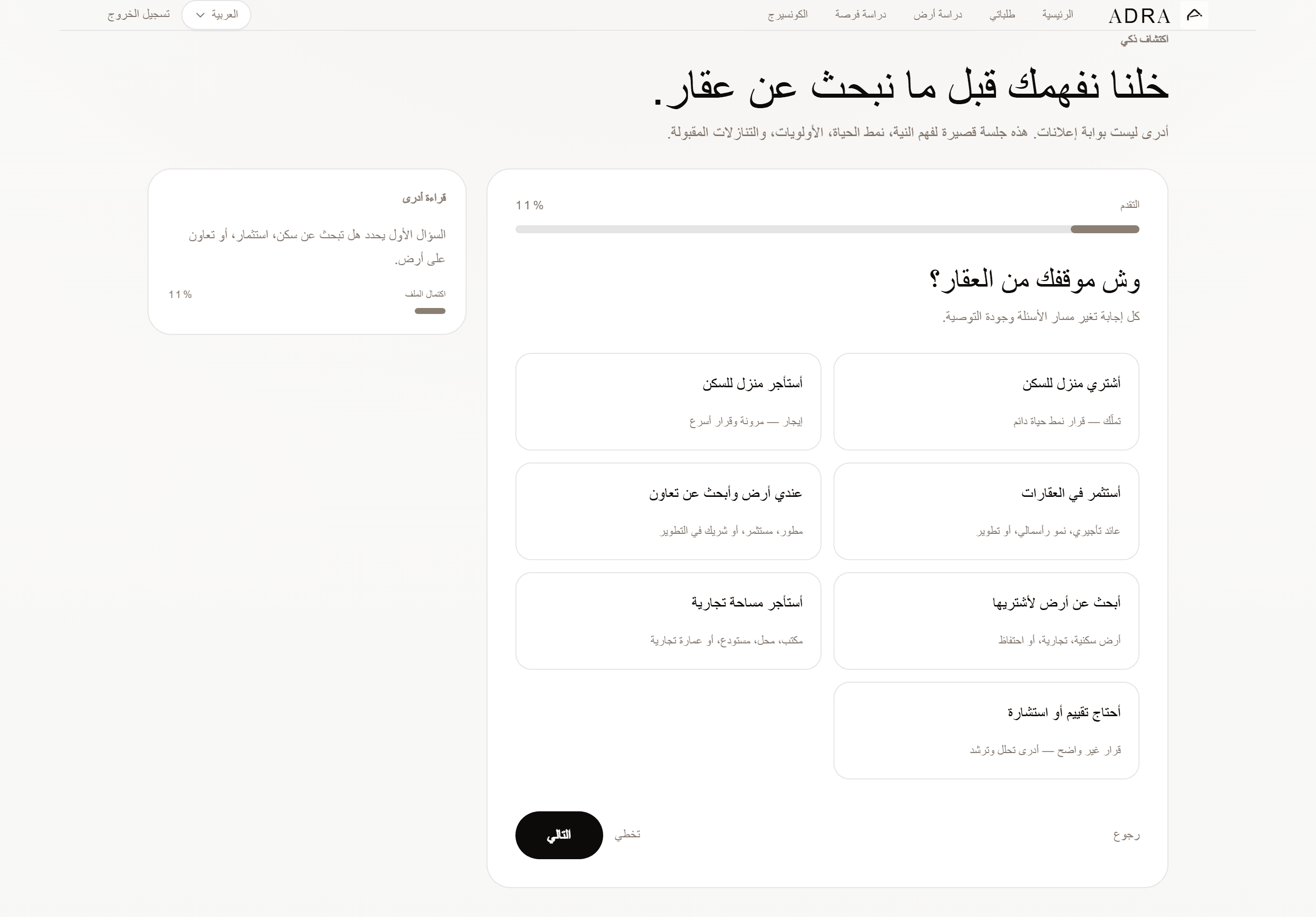 الاكتشاف الذكي في أدرى، ما موقفك من العقار؟